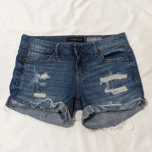 Aeropostale Midi Distressed Denim Short, Color Blue, Size 2